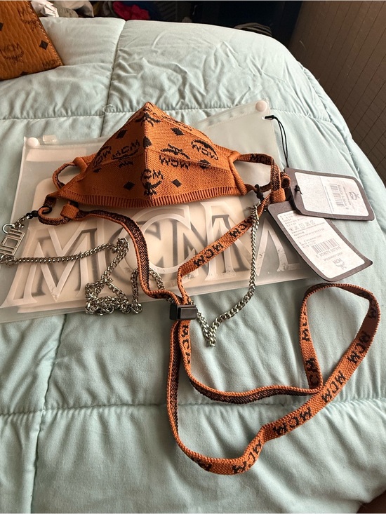 MCM Other - Cognac MCM Logo Knit Face Mask with Chain Strap